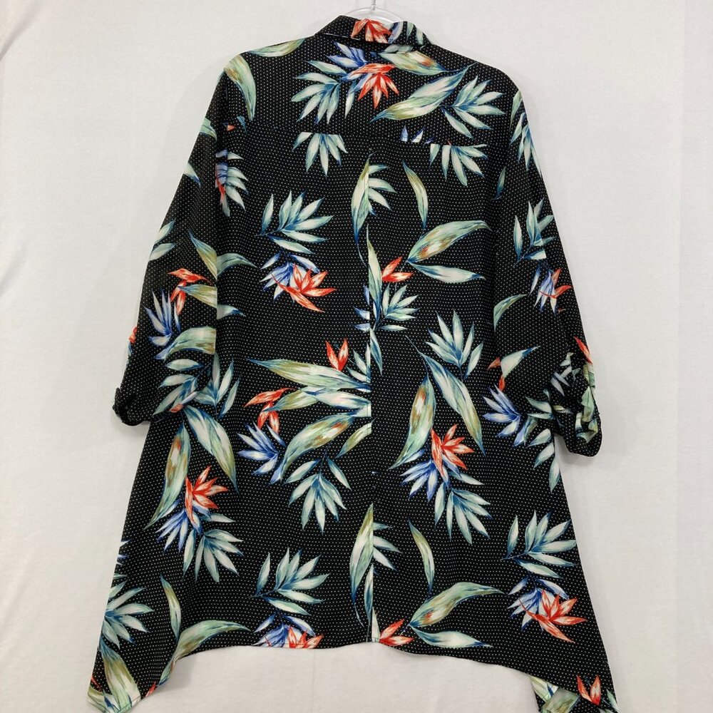 Zac & Rachel 2X Black Floral Artsy Micro Polka Dot‎ Shark-bite Hem Button Tunic - Picture 10 of 11